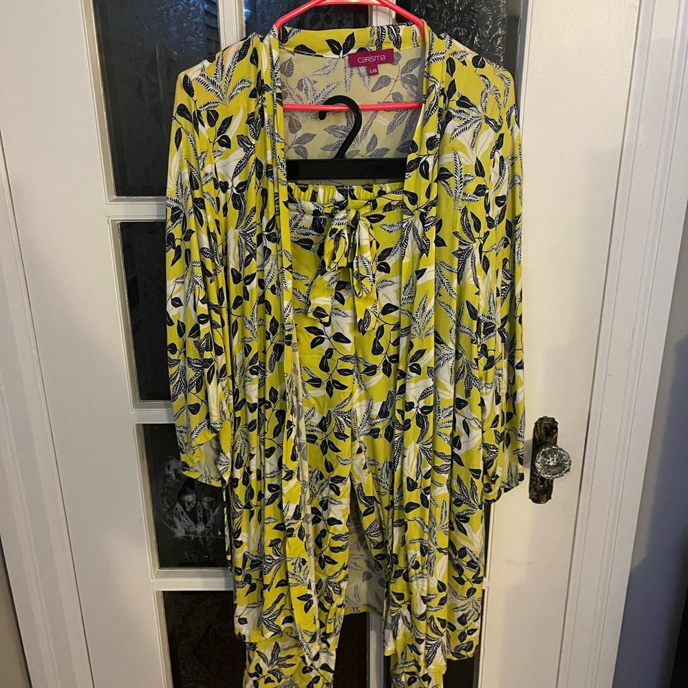 Carisma Yellow and Black Leaf Print Set | Resort Wear | Size S/M